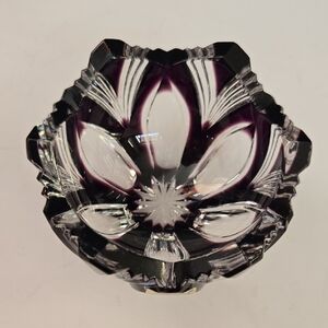 Caesar Crystal Bohemian Czech Republic Purple Cut Crystal Lotus Flower Dish